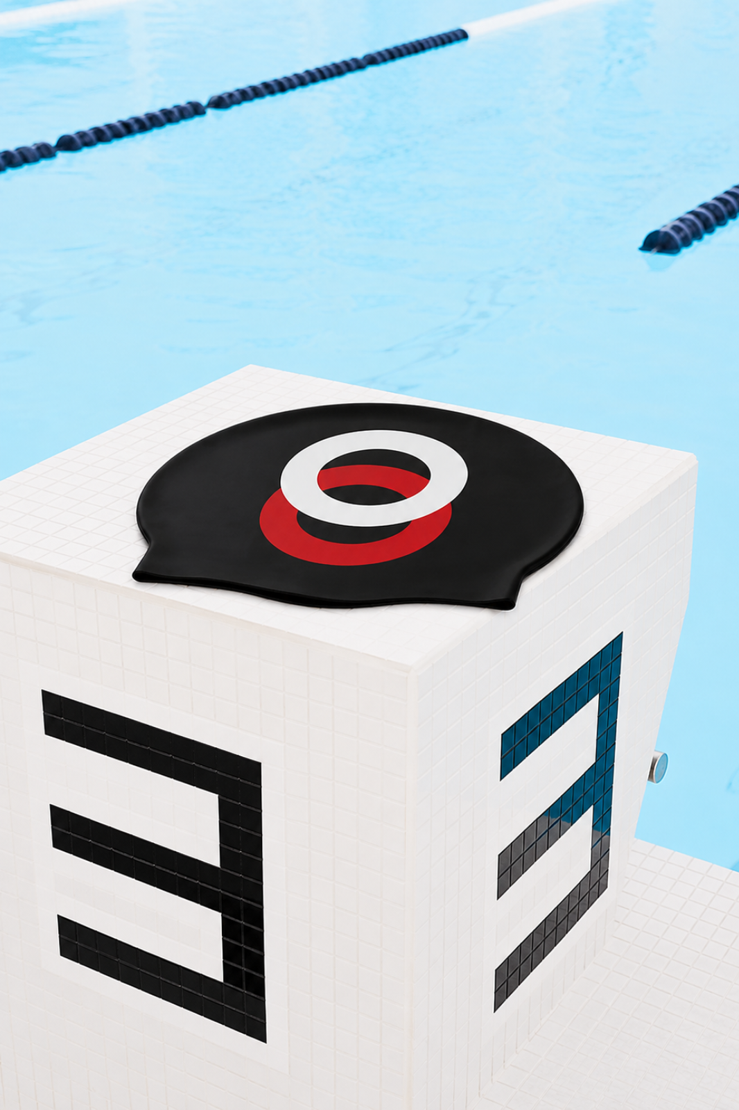 BLACK RED WHITE SWIMCAP LOGO