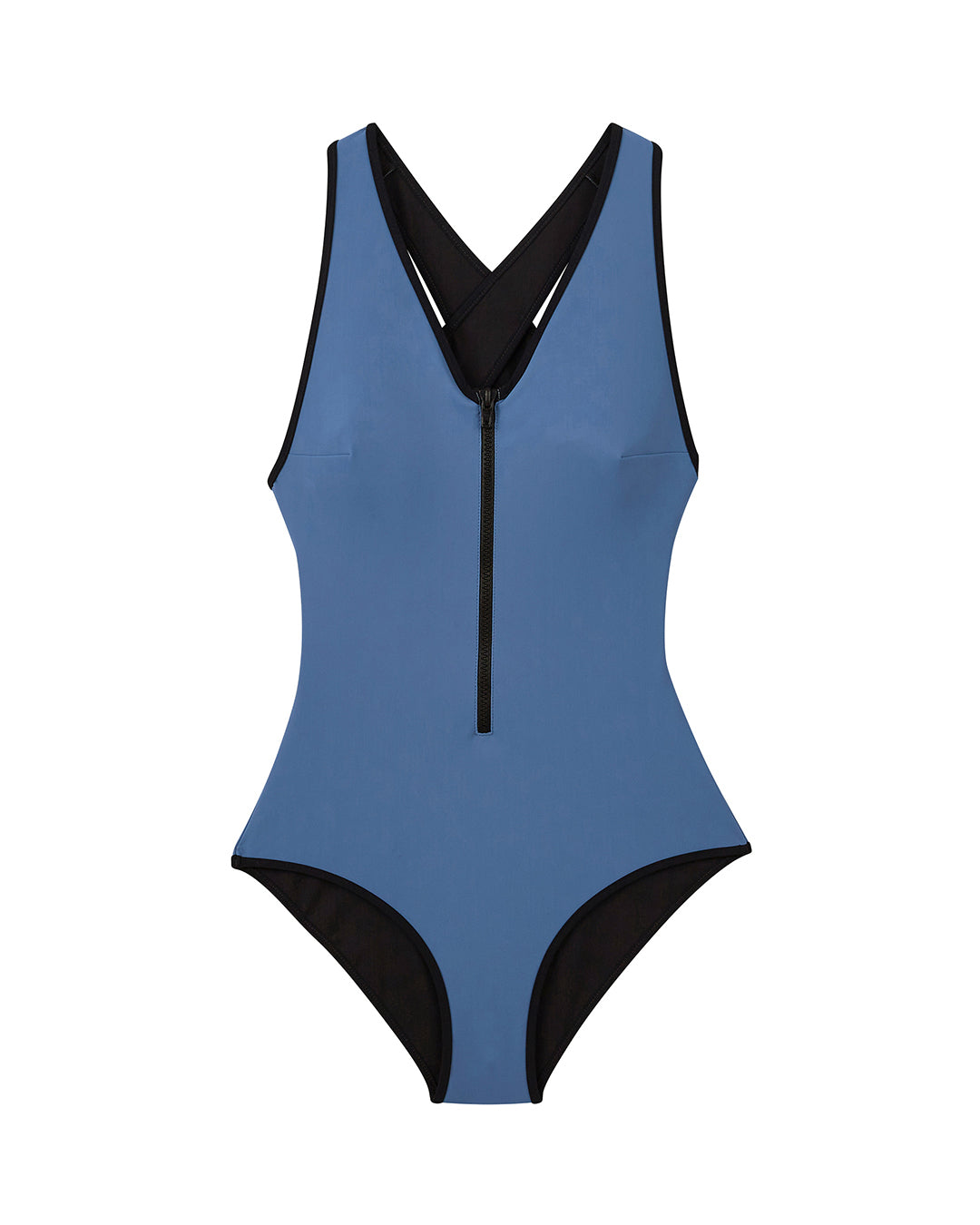 Maillot de bain de natation piscina colonna une pièce femme bleu ciel zippé à l'avant et croisé dans le dos 