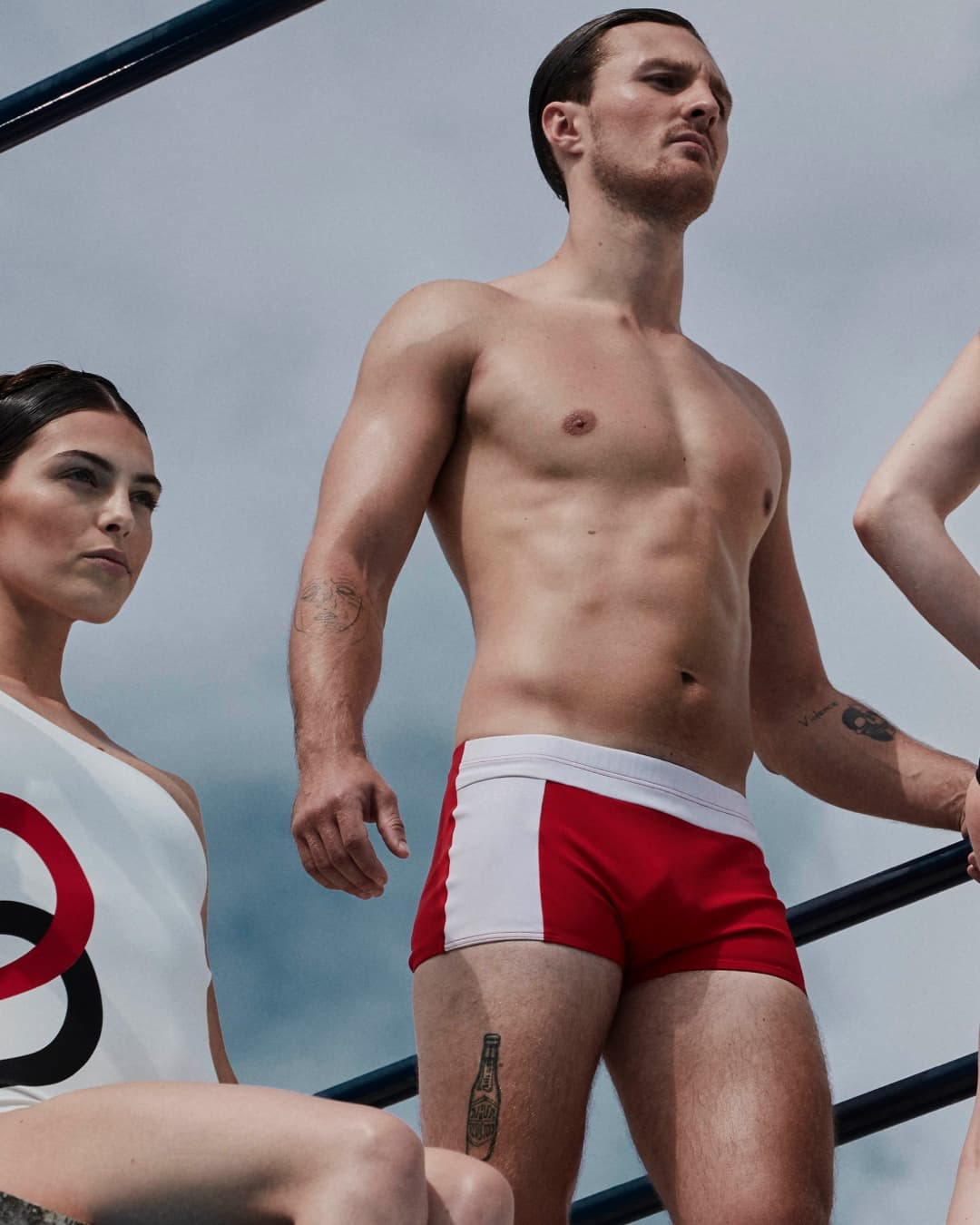 Chlore Swimwear - Maillot de Bain Homme JOCELYN short natation - Rouge & Blanc